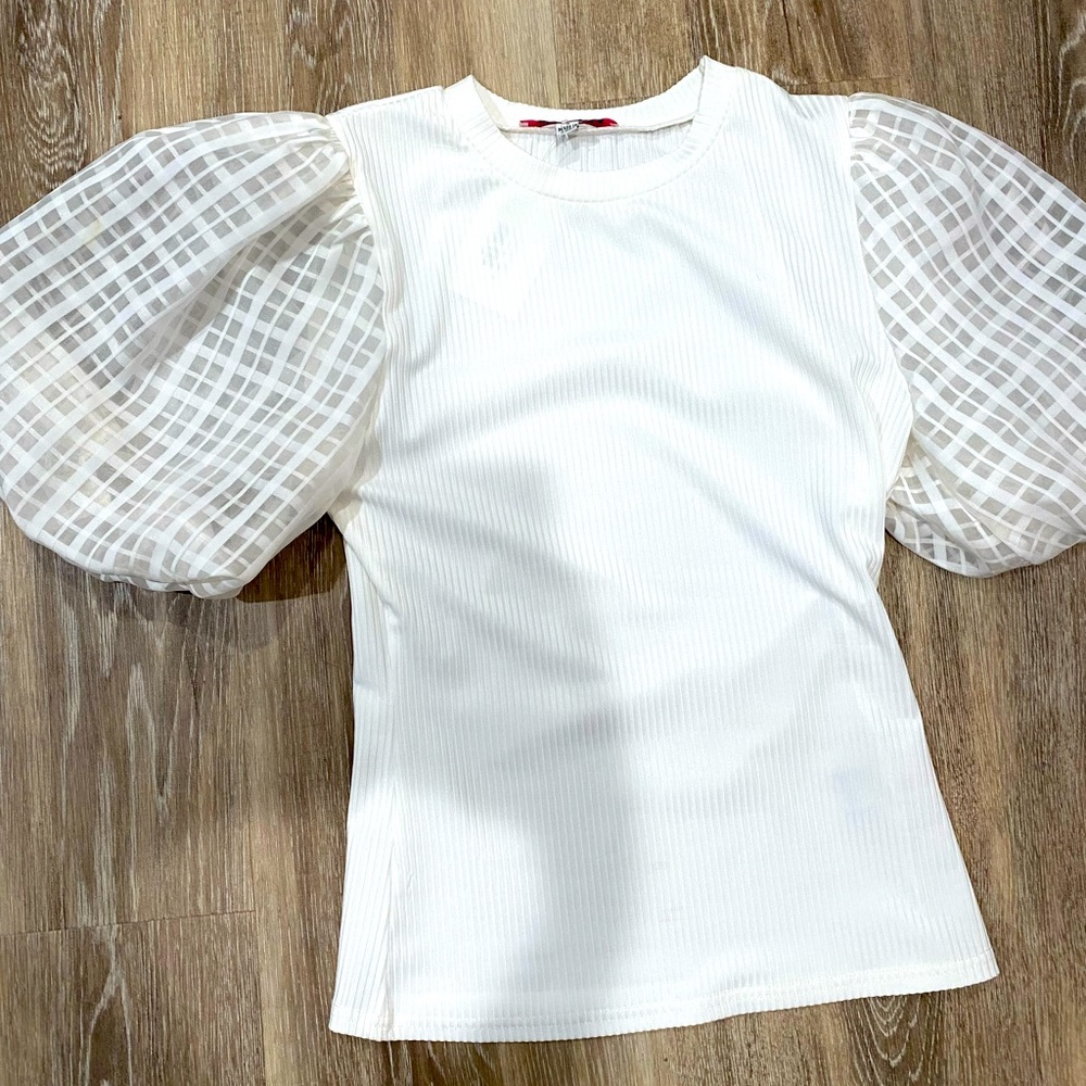 White Poofy Sleeve Top! Jealous Tomato Carmen Top